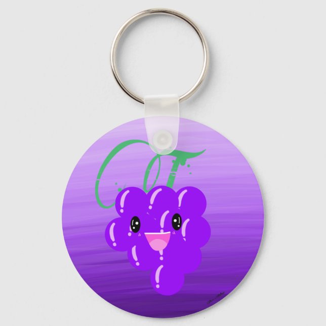 Cute Kawaii Grape Fruit Lover Foodie Ombre Purple Key Ring (Front)