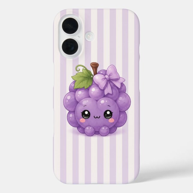 Cute Kawaii Grape on Purple Stripes Phone Case (Back)