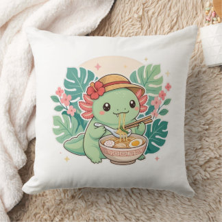 Cute Kawaii Green Axolotl Eating Ramen Noodle Cushion