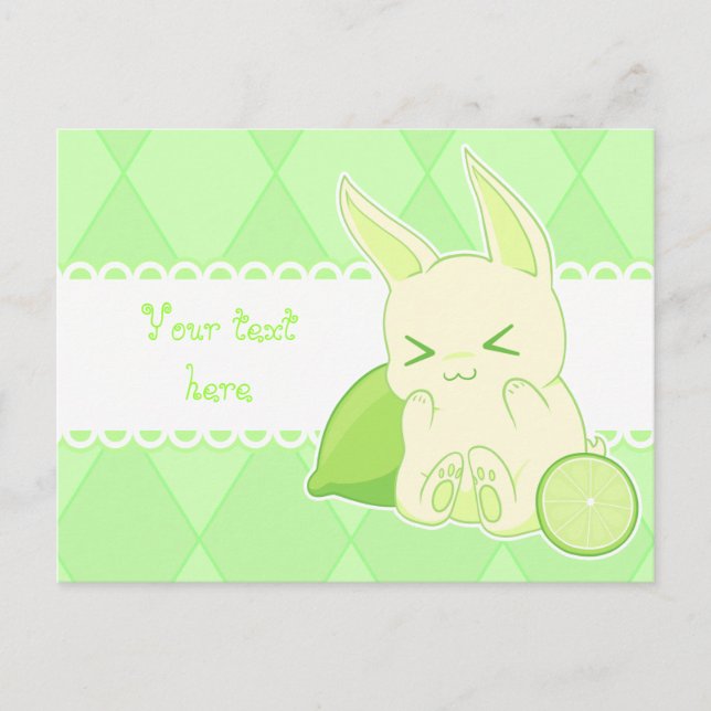 Cute kawaii green lime bunny birthday card (Front)