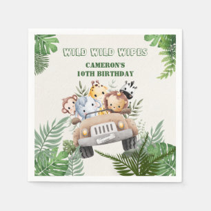 Cute kawaii green wild safari animals party napkin