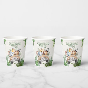Cute kawaii green wild safari animals party paper cups