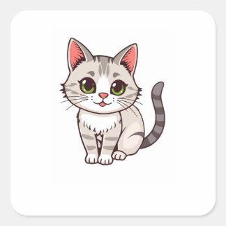 Cute Kawaii Grey Cat Custom Square Sticker