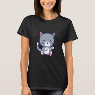 Cute Kawaii Grey Cat Waving T-Shirt