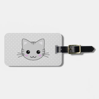 Cute Kawaii Grey Tabby Cat Cartoon Luggage Tag