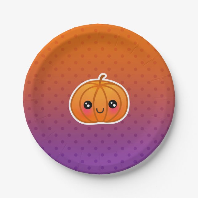 Cute Kawaii Halloween Cartoon Pumpkin Design Paper Plate (Front)