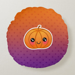 Cute Kawaii Halloween Cartoon Pumpkin Design Round Cushion