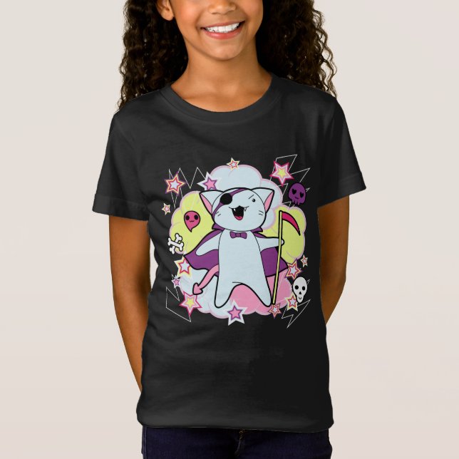 Cute Kawaii Halloween Cat Kids Happy Kawaiiloween T-Shirt (Front)