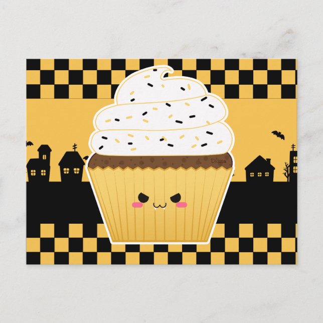 Cute Kawaii Halloween cupcake Postcard (Front)