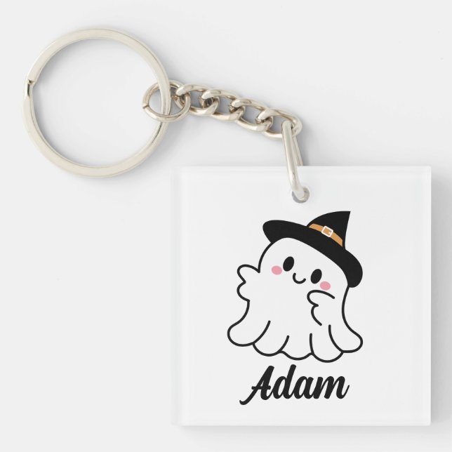 Cute Kawaii Halloween Custom Name Keychain for Men (Front)