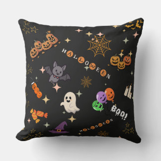 Cute Kawaii Halloween Doodles Spooky Pattern Pillo Cushion