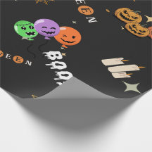 Cute Kawaii Halloween Doodles Spooky Pattern Wrapp