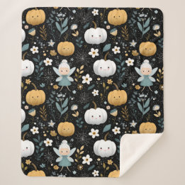 Cute Kawaii Halloween Fairy and Pastel Pumpkins Sherpa Blanket
