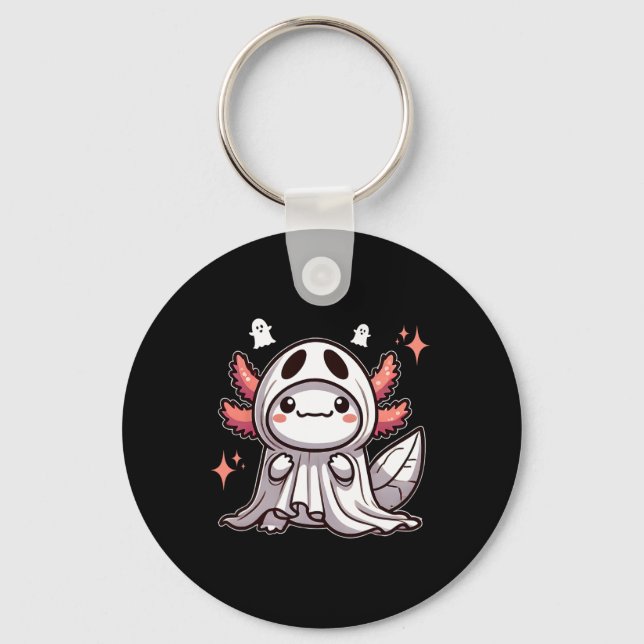 Cute Kawaii Halloween Ghost Axolotl  Key Ring (Front)