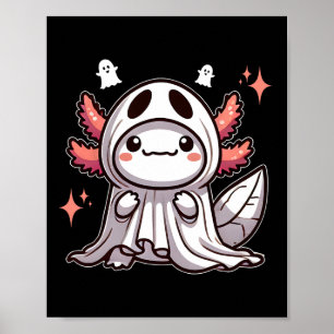 Cute Kawaii Halloween Ghost Axolotl  Poster