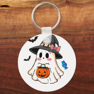 Cute Kawaii Halloween Ghost in Witch Hat with Pump Key Ring