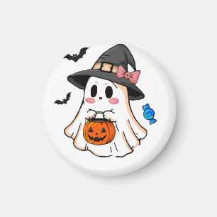 Cute Kawaii Halloween Ghost in Witch Hat with Pump Magnet