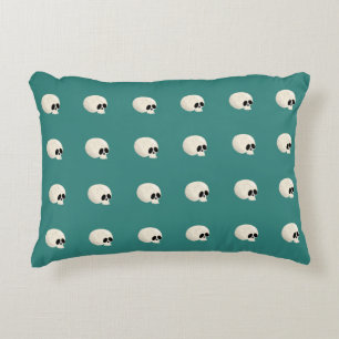 Cute Kawaii Halloween Skull Polka Dots mid green Decorative Cushion