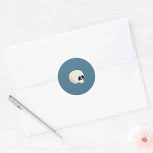 Cute Kawaii Halloween Skull Polka Dots pale blue Classic Round Sticker