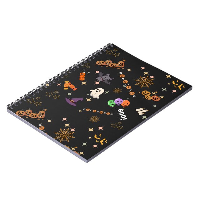 Cute Kawaii Halloween Spooky Pattern Spiral  Notebook (Left Side)
