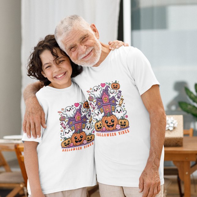 Cute Kawaii Halloween Vibes | Ghosts & Pumpkins T-Shirt (Creator Uploaded)