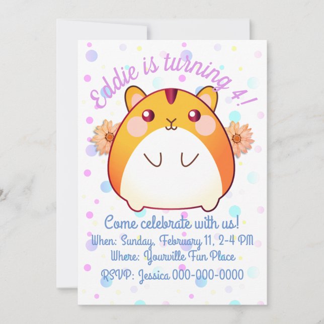 Cute Kawaii Hamster Birthday Invitation (Front)