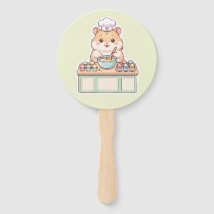 Cute Kawaii Hamster Chef Baking Cupcakes Pastel  Hand Fan