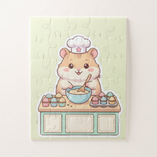 Cute Kawaii Hamster Chef Baking Cupcakes Pastel Jigsaw Puzzle