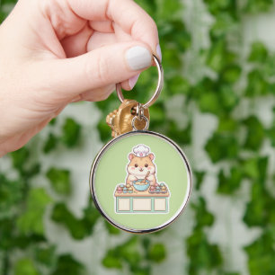 Cute Kawaii Hamster Chef Baking Cupcakes Pastel Key Ring