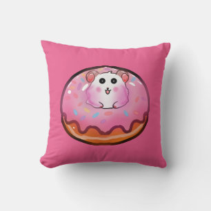Cute Kawaii Hamster in Pink Frosted Doughnut Art Cushion