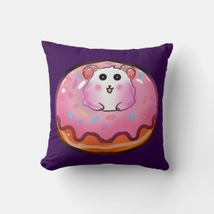 Cute Kawaii Hamster in Pink Frosted Doughnut Art Cushion