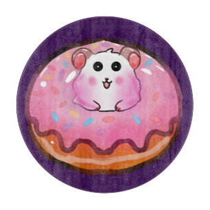Cute Kawaii Hamster in Pink Frosted Doughnut Art Cutting Board