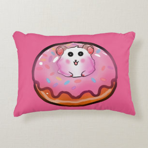 Cute Kawaii Hamster in Pink Frosted Doughnut Art Decorative Cushion
