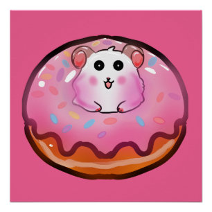 Cute Kawaii Hamster in Pink Frosted Doughnut Art Poster