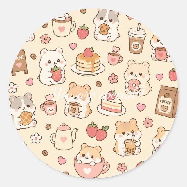 Cute Kawaii Hamster Pattern | Sweet Pastel Classic Round Sticker (Front)
