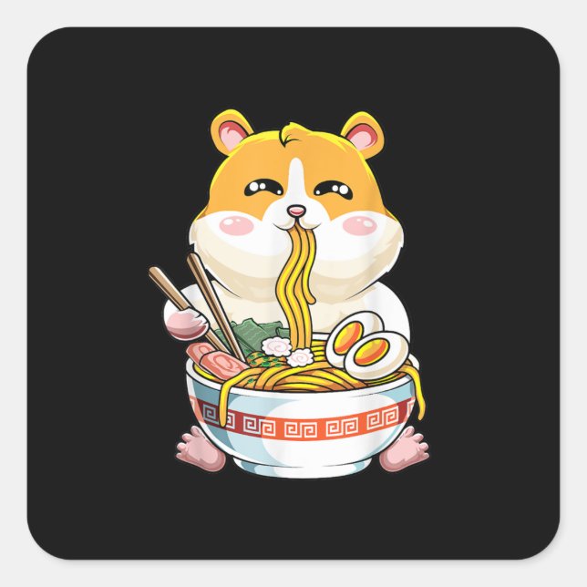 Cute Kawaii Hamster Ramen Anime Square Sticker (Front)
