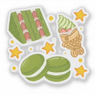 Cute Kawaii Hand-Drawn Matcha Sweets