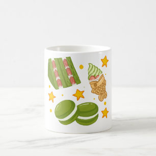 Cute Kawaii Hand-Drawn Matcha Sweets Coffee Mug