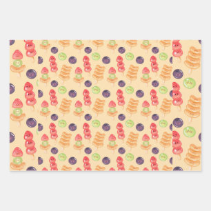 Cute Kawaii Hand-drawn Tanghulu Seamless Pattern Wrapping Paper Sheet
