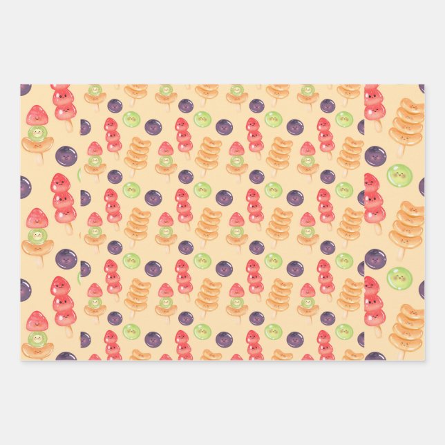 Cute Kawaii Hand-drawn Tanghulu Seamless Pattern Wrapping Paper Sheet (Front)