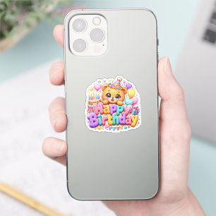 Cute Kawaii Happy Birthday Teddy Bear Pastel Pink 