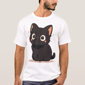 Cute Kawaii Happy Black Anime Cat Smiling T-Shirt