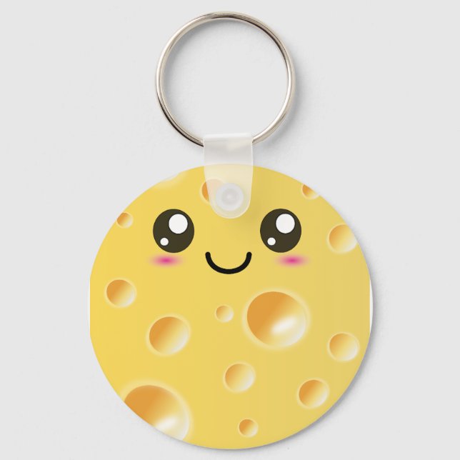 Cute Kawaii Happy Cheese Key Ring (Front)