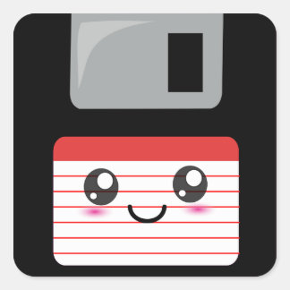 Cute / Kawaii Happy Floppy Disc Square Sticker