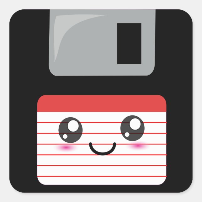 Cute / Kawaii Happy Floppy Disc Square Sticker (Front)