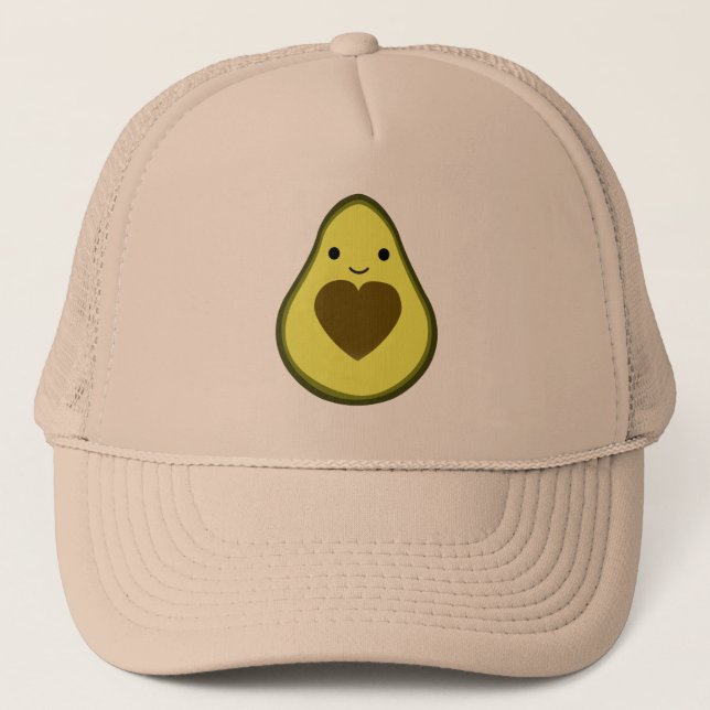 Cute Kawaii Happy Love Avocado Trucker Hat (Front)