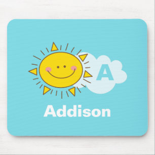 Cute Kawaii Happy Sunshine Monogram Add Your Name Mouse Pad