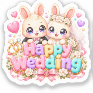 Cute Kawaii Happy Wedding Bunny Couple Pastel Pink