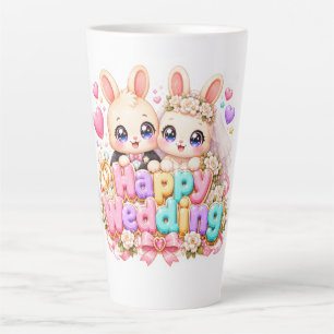 Cute Kawaii Happy Wedding Bunny Couple Pastel Pink Latte Mug