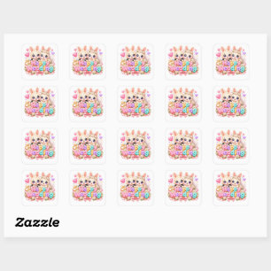 Cute Kawaii Happy Wedding Bunny Couple Pastel Pink Square Sticker